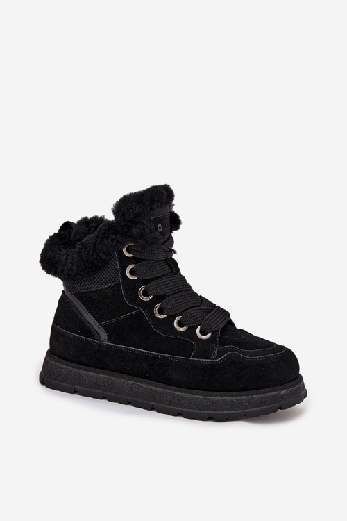 Zamszowe Śniegowce Trapery Damskie Na Platformie Z Futerkiem Big Star SS274369 Czarne