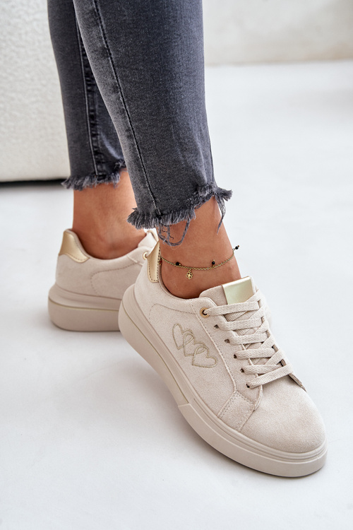 Damskie Sneakersy Na Platformie Z Sercami Beżowe Avirorae