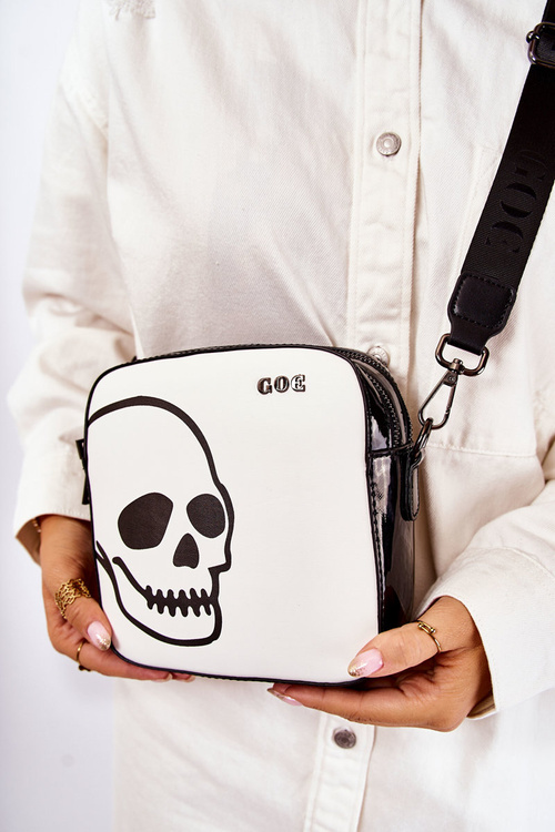 Skórzana Torebka Listonoszka W Print GOE ZNJ013 Czarno-Biała