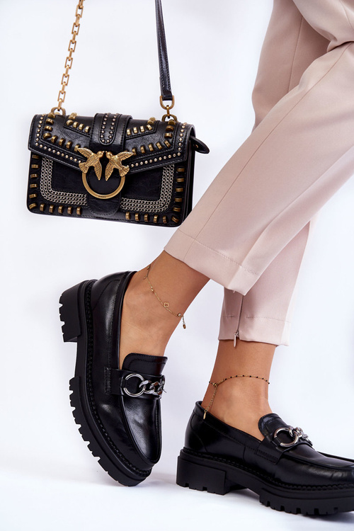 Damskie Skórzane Półbuty Loafery La.Fi Czarne Willows