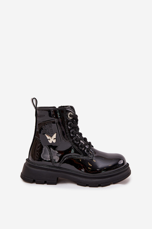 Ocieplane Botki Dziecięce Na Zamek Lakierowane Czarne Alverina