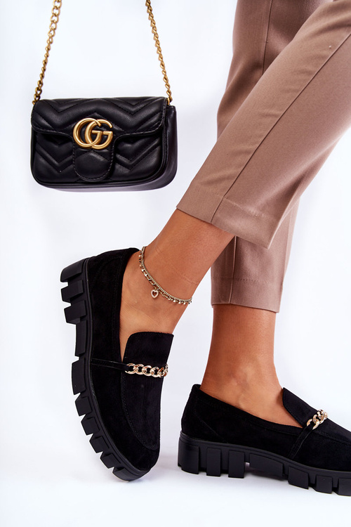 Zamszowe Półbuty Z Łańcuszkiem Czarne Anne