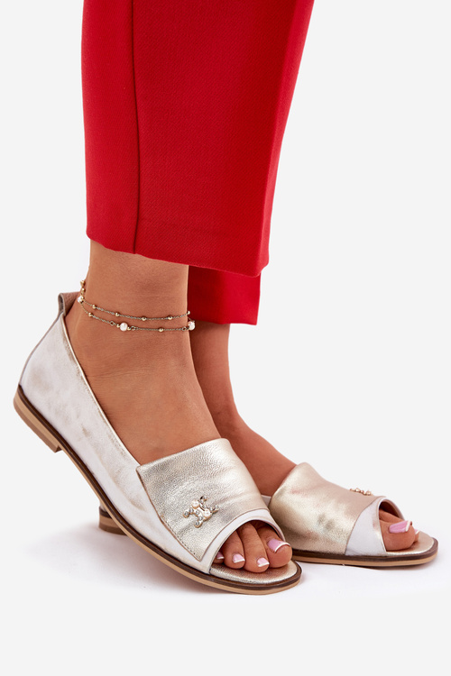 Skórzane Eleganckie Baleriny Z Odkrytymi Palcami Zazoo 1865 Złoty Przecierany