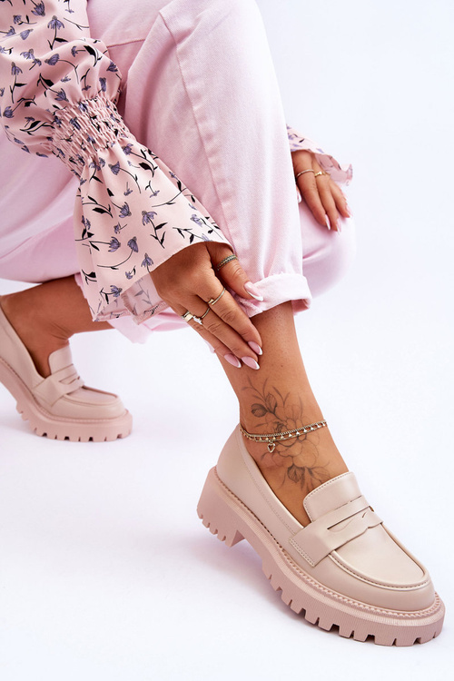 Skórzane Wsuwane Mokasyny Na Platformie Beżowe Riverside