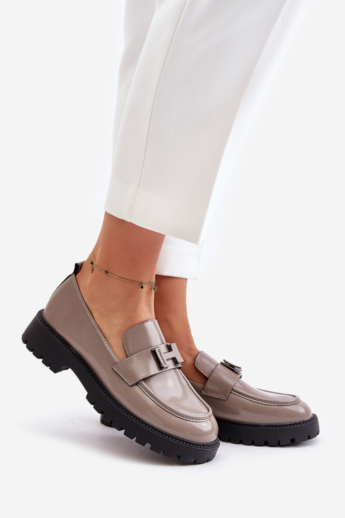 Mokasyny Damskie Lakierowane Vinceza 62187 Szare