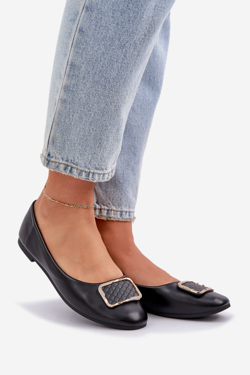 Eko Skórzane Baleriny Z Ozdobą Czarne Tulnelia