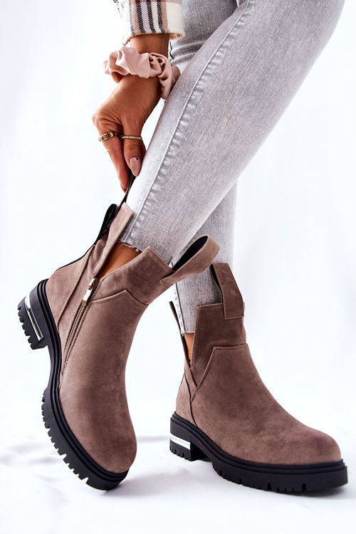 Ocieplane Botki Sztyblety Z Suwakiem Cappucino My Way