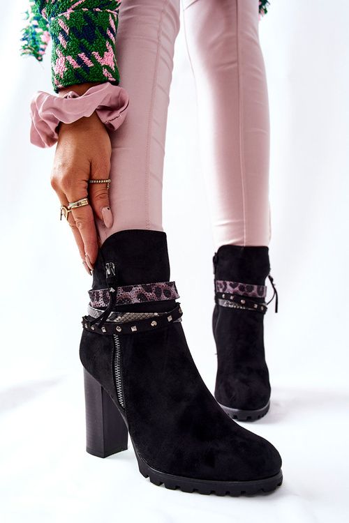 Zamszowe Botki Na Wysokim Słupku Czarne Besis