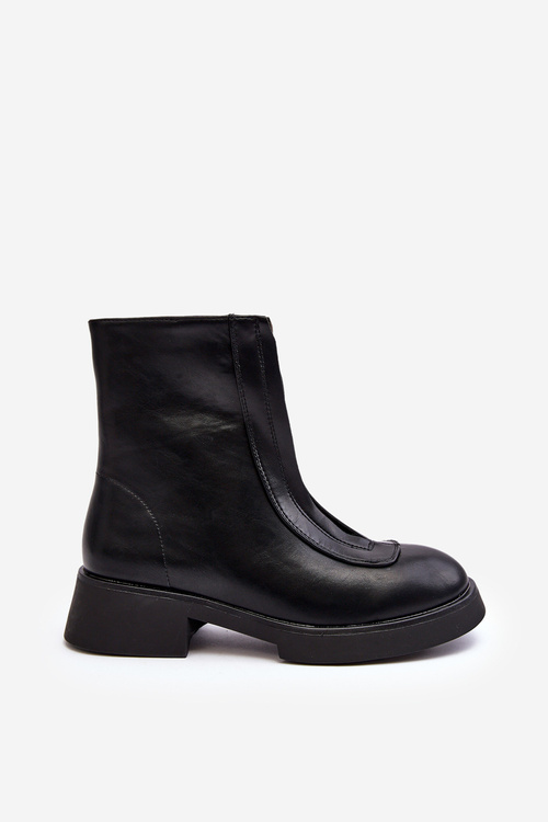 Damskie Botki Na Płaskim Obcasie Z Suwakiem Czarne Elkasa