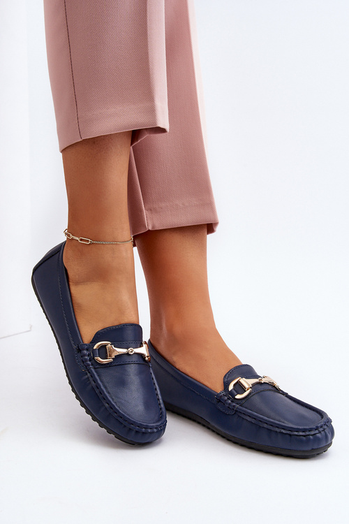 Damskie Klasyczne Mokasyny Eko Skórzane Granatowe Demese