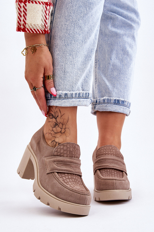 Zamszowe Półbuty Na Słupku I Platformie Ciemnobeżowe Lemar Arabell