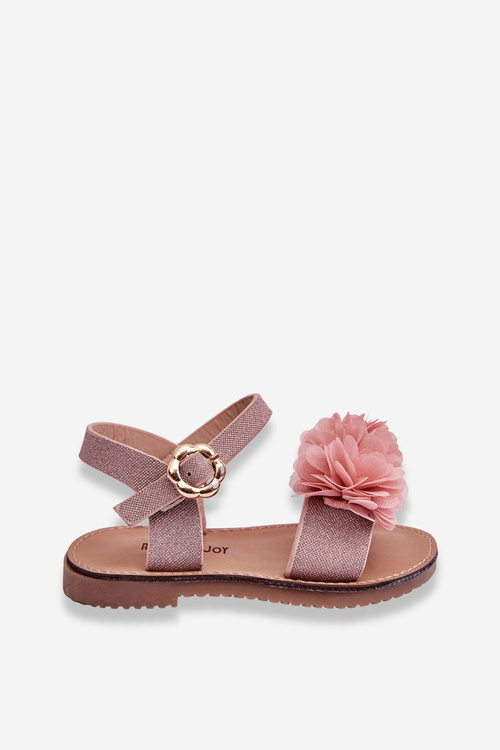 Modne Dziecięce Sandały Z Kwiatami Różowe Poly