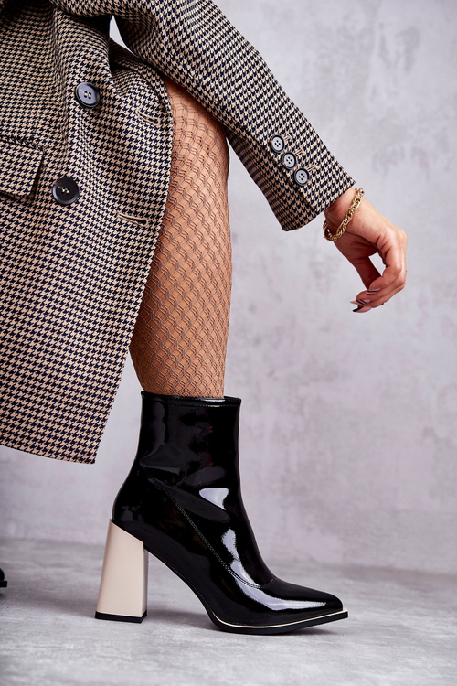 Damskie Botki Na Masywnym Obcasie Czarno-Białe Bernhild