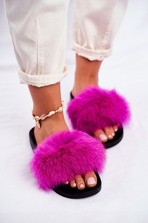 Damskie Klapki z Futerkiem Fuksja Belmondo