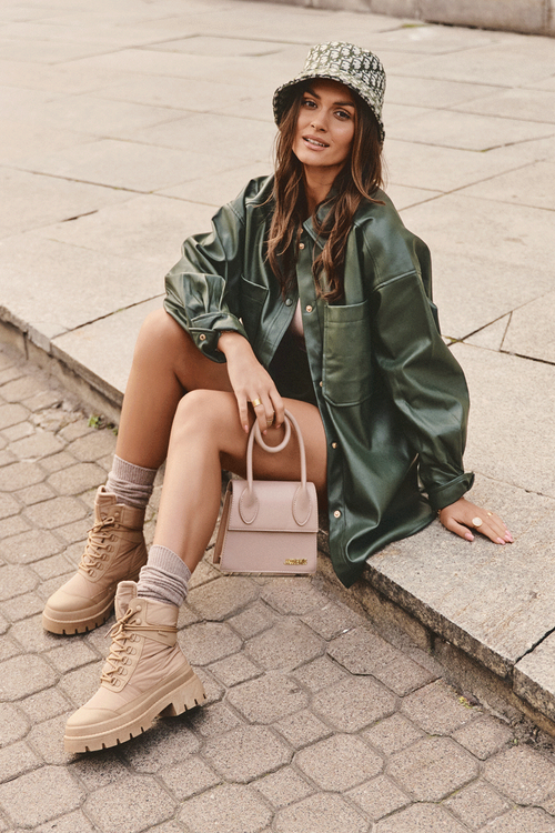 Damskie Trapery Botki Ocieplane Na Platformie I Płaskim Obcasie Big Star MM274340 Beżowe