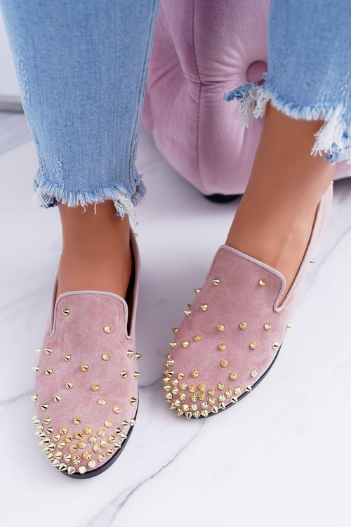 Balerinki Damskie Lu Boo Różowe Zamszowe Lordsy z Ćwiekami Odessa