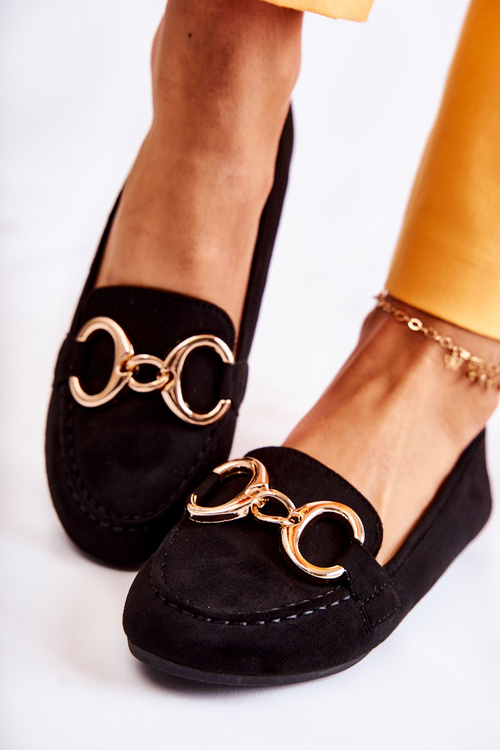 Damskie Zamszowe Mokasyny Z Ozdobą Czarne Reality