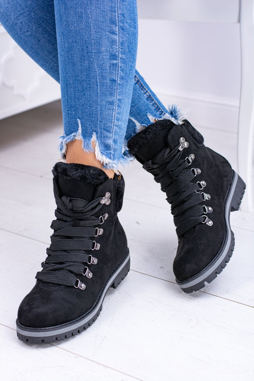 Czarne Damskie Traperki Z Futerkiem Timberki Vices K2