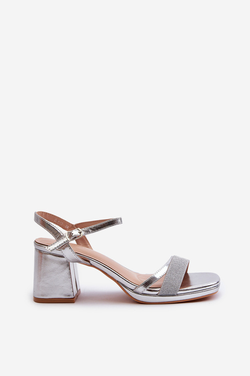 Damskie Sandały Na Obcasie Z Błyszczącym Paskiem Srebrne Tessata