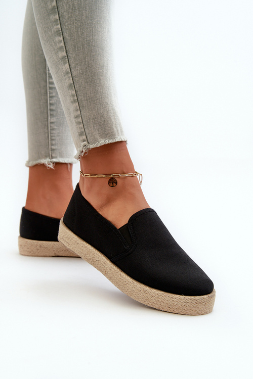 Espadryle Damskie Na Platformie Czarne Naloenma