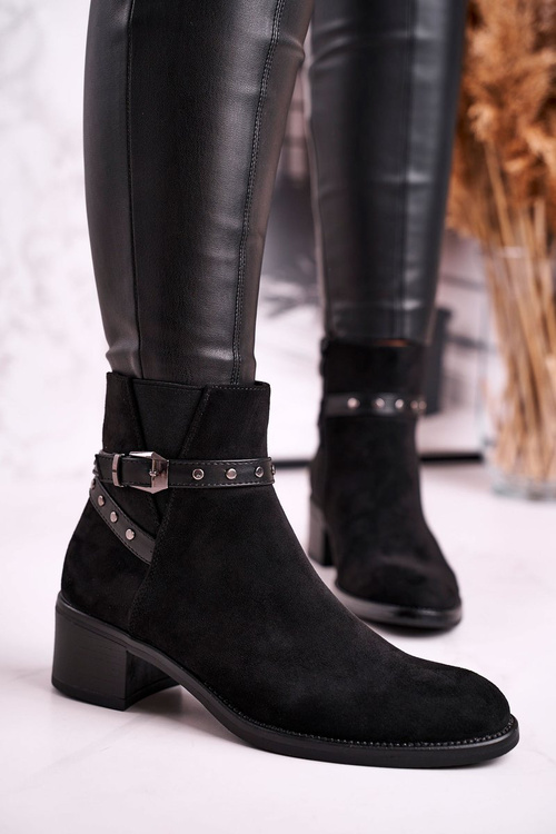 Botki Damskie Sergio Leone Zamszowe Czarne BT615