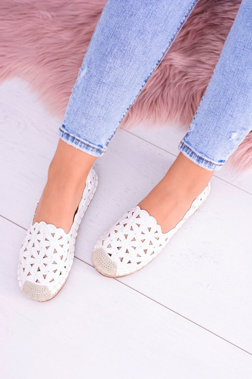 Lu Boo Damskie Baleriny Białe Espadryle w Kwiaty Macarena
