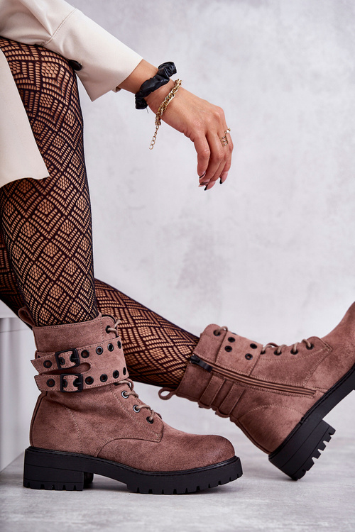 Damskie Zamszowe Ocieplane Botki Jasnobrązowe Silvor