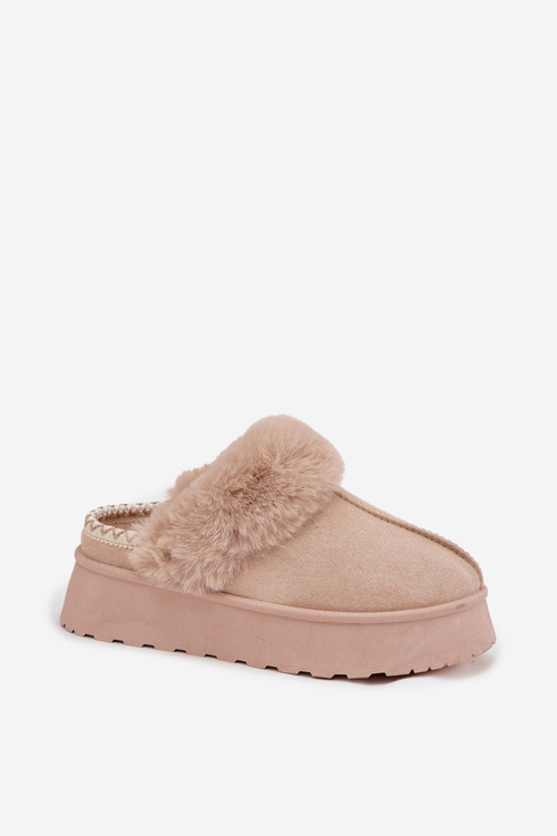 Śniegowce Damskie Na Platformie Z Futerkiem I Haftem Beżowe Querina