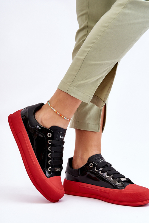 Damskie Lakierowane Trampki Na Platformie GOE LL2N4021 Czarno-Czerwone