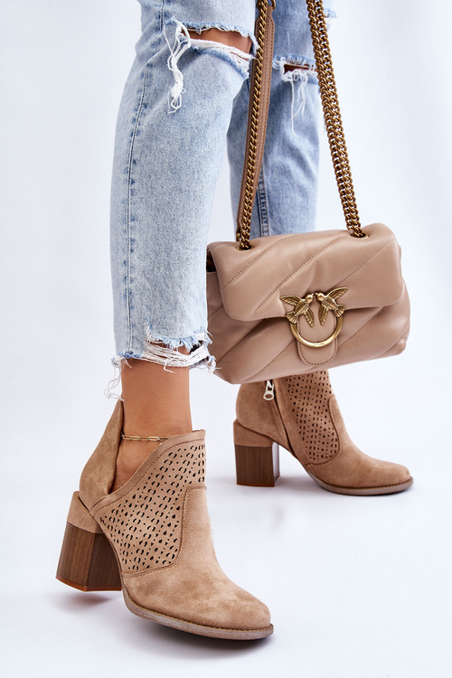 Zamszowe Botki Z Wycięciem Beżowe Layne