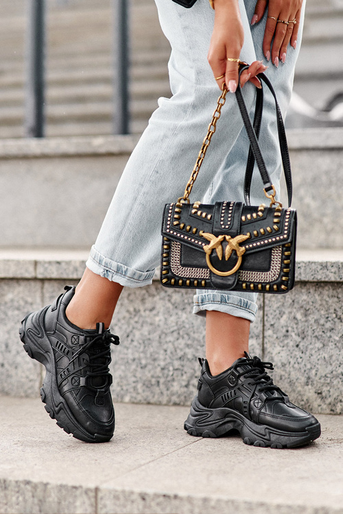 Masywne Damskie Buty Sportowe Sneakersy Czarne Toderus