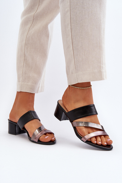 Klapki Damskie Na Niskim Obcasie Czarne Rosila