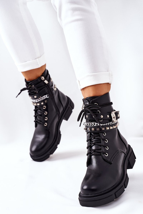 Czarne Workery Botki z Klamrą Grosstick