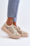 Koronkowe Sneakersy Damskie Na Platformie S.Barski HY51-059 Beżowe