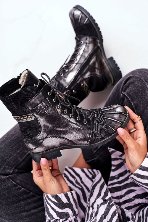 Botki Damskie Skórzane Ocieplane Maciejka Czarne 03961-01