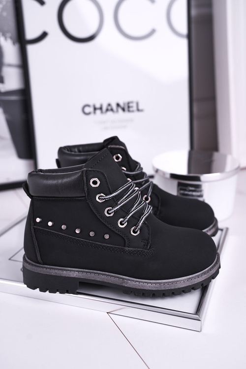 Dziecięce Ocieplane Botki z Ćwiekami Czarne Gonzo