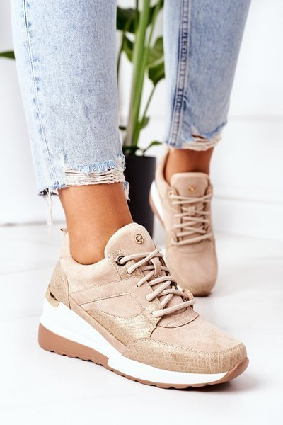 Sneakersy Na Koturnie Beżowe Temida