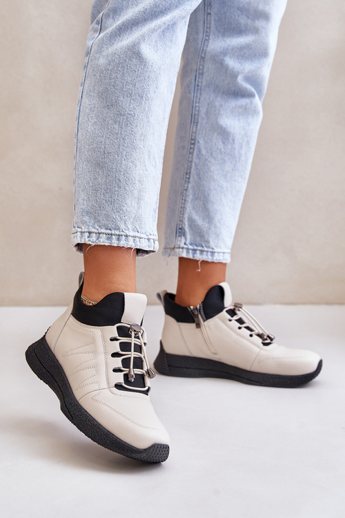 Ocieplane Buty Sportowe Skórzane Na Zamek Artiker 55C0038 Beżowe