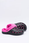 Damskie Klapki Ocieplane Czarno Różowe Kroksy EVA