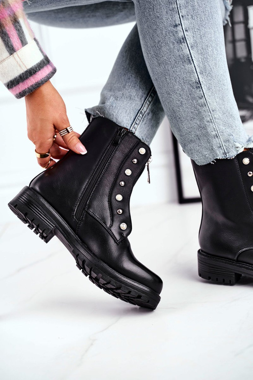 Damskie Botki Ocieplane Suwak z Przodu Czarne Hypnotized