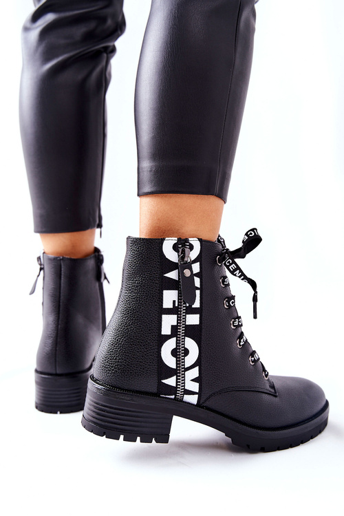 Skórzane Botki Workery Na Suwak Czarne Henri