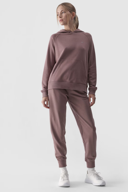 Dresowa Bluza Damska Z Kapturem Nierozpinana 4F 4FWMM00TSWSF1468-83S Beżowa