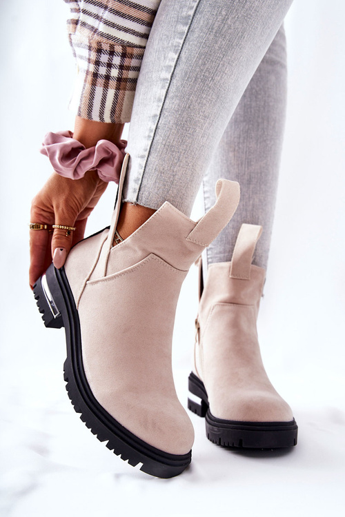 Ocieplane Botki Sztyblety Z Suwakiem Beżowe My Way