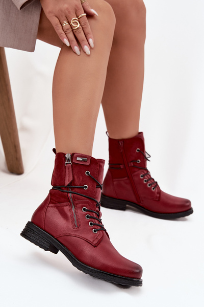 Botki Damskie Workery Bordowe Perfecto