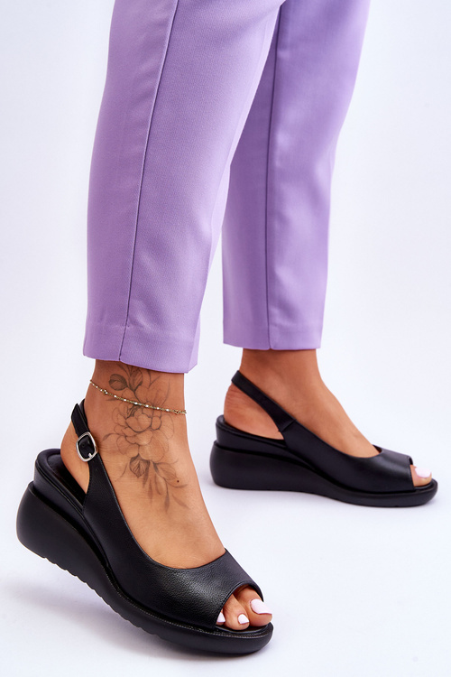 Damskie Sandałki Na Koturnie Sergio Leone SK853 Czarne