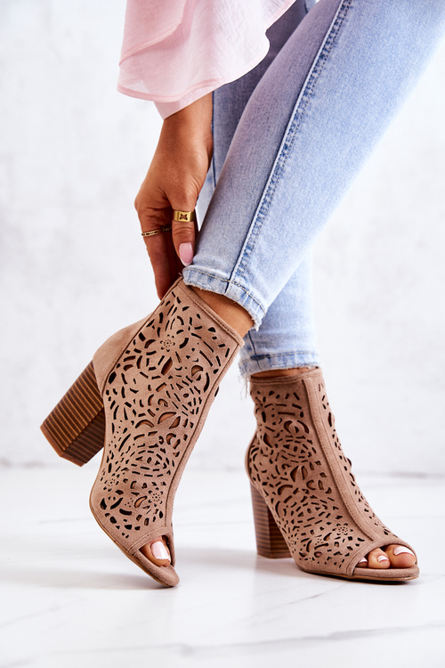Botki Na Słupku Ażurowe Beżowe Brittany