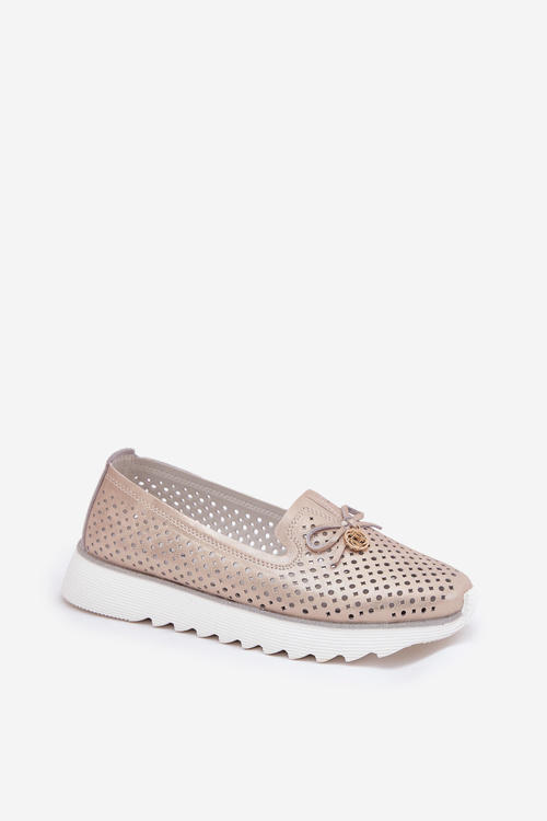 Skórzane Ażurowe Półbuty Damskie Z Naturalnej Skóry D&A LR51-631 Złote