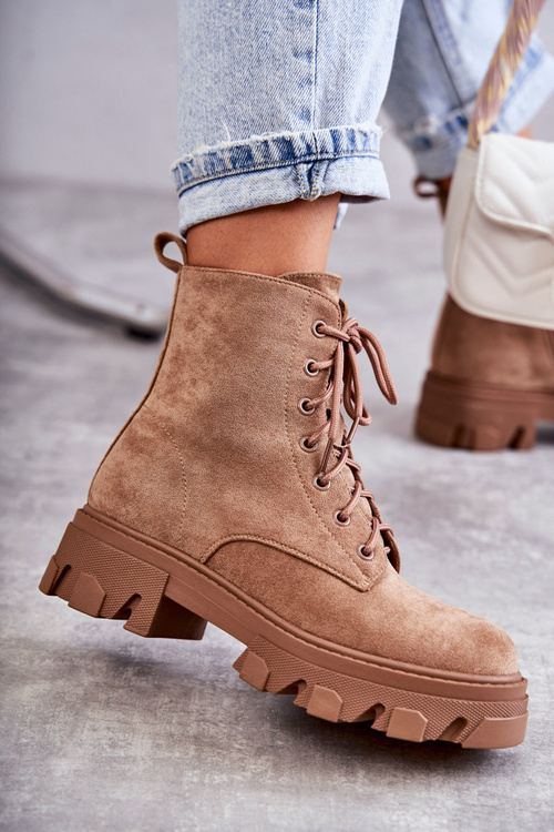 Zamszowe Ocieplane Botki Workery Brązowe Darvin