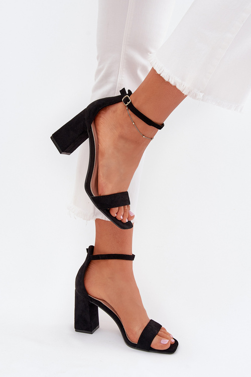 Sandały Damskie Na Słupku Z Eko Zamszu Czarne Elirae