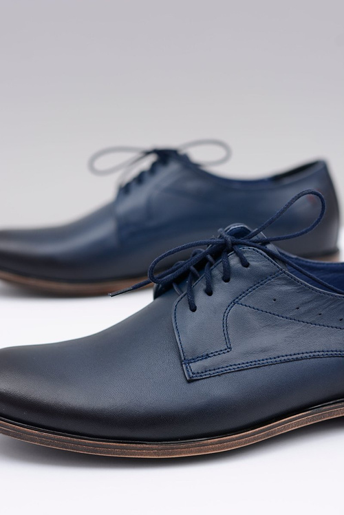 Nikopol Granatowe Skórzane Męskie Półbuty James